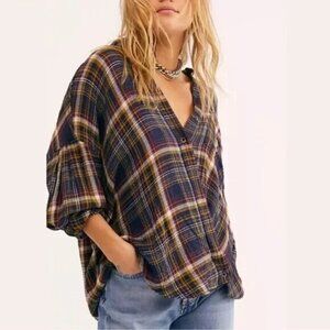 We The Free, Free People Hidden Valley Plaid Button-Down Oversized Top. Size L.